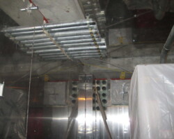 Magnetic field wall shield to reduce magnetic fields in main electrical room at Duke Cancer Center.